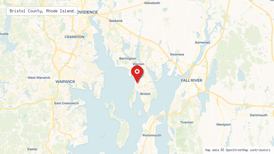 Street map of Bristol County, Rhode Island with location pin