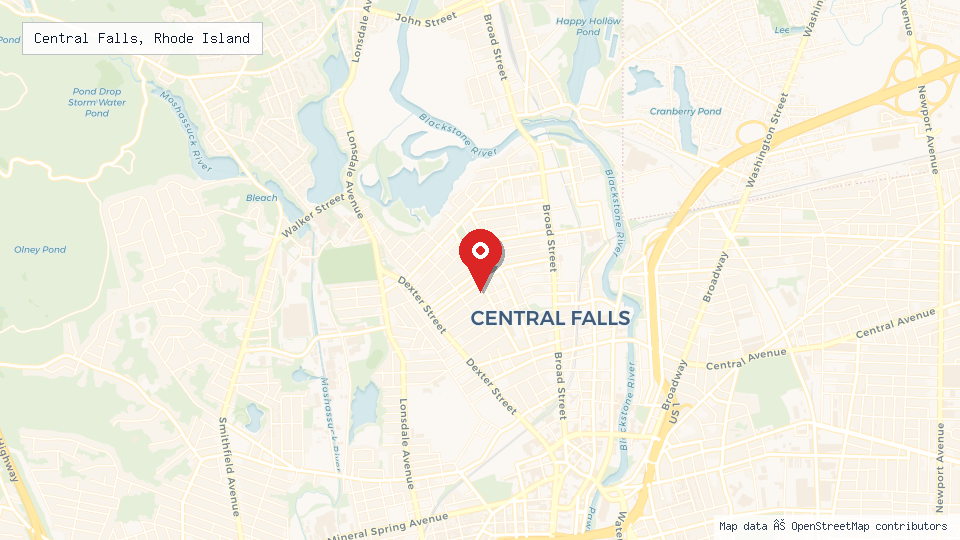 Street map of Central Falls, Rhode Island with location pin