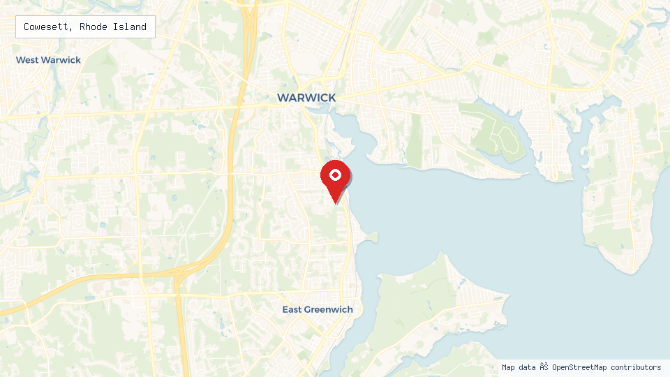 Street map of Cowesett, Rhode Island with location pin