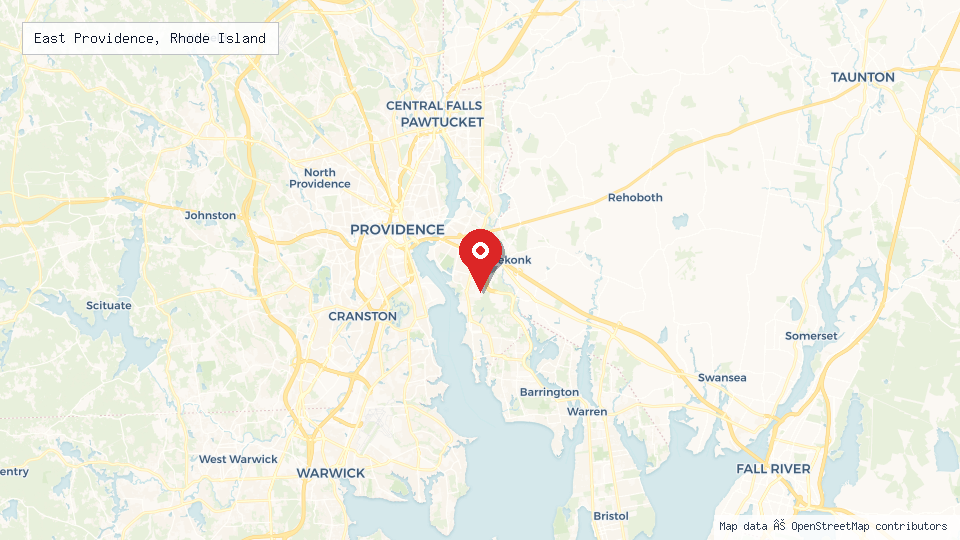 Street map of East Providence, Rhode Island with location pin