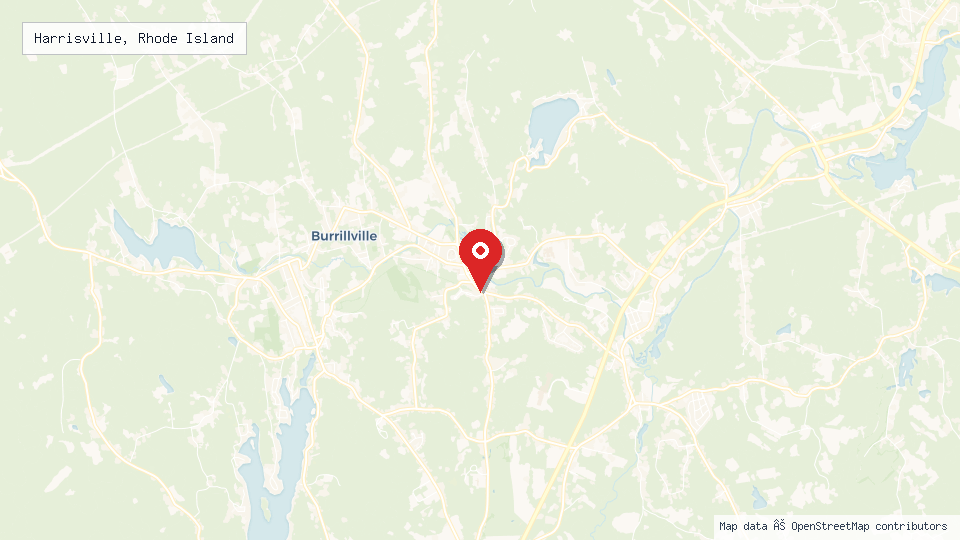 Street map of Harrisville, Rhode Island with location pin