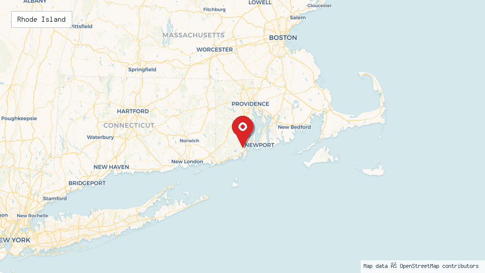 Street map of Rhode Island with location pin