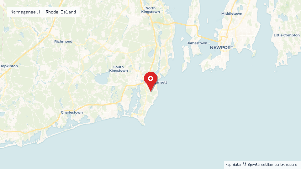 Street map of Narragansett, Rhode Island with location pin