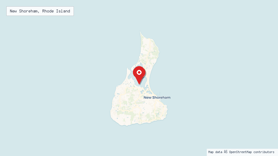 Street map of New Shoreham, Rhode Island with location pin