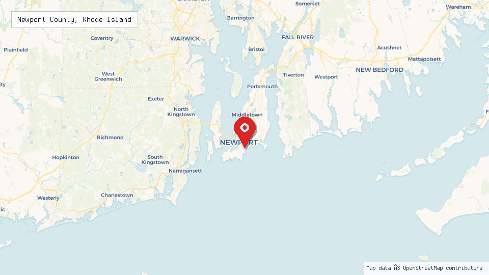 Street map of Newport County, Rhode Island with location pin