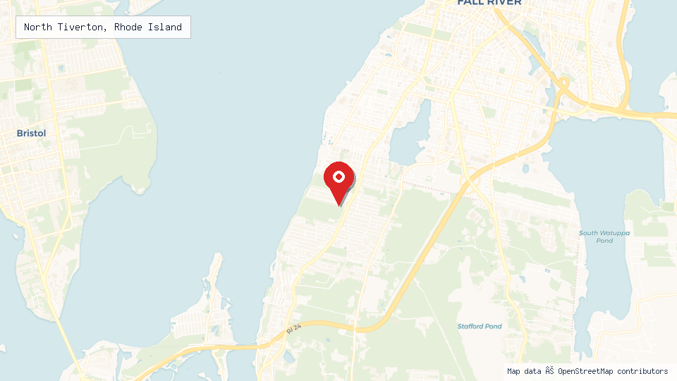 Street map of North Tiverton, Rhode Island with location pin