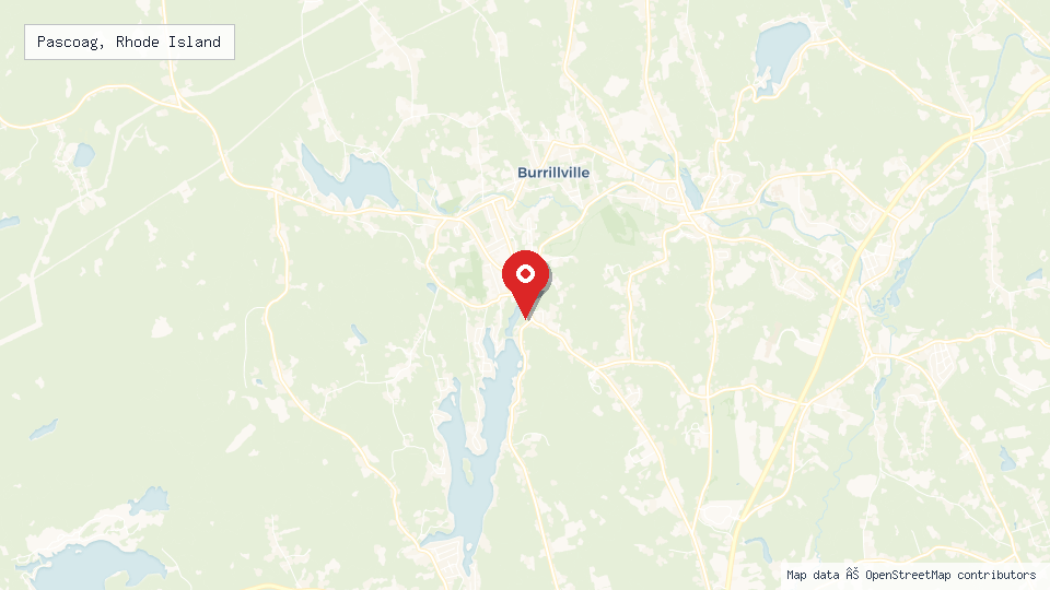 Street map of Pascoag, Rhode Island with location pin