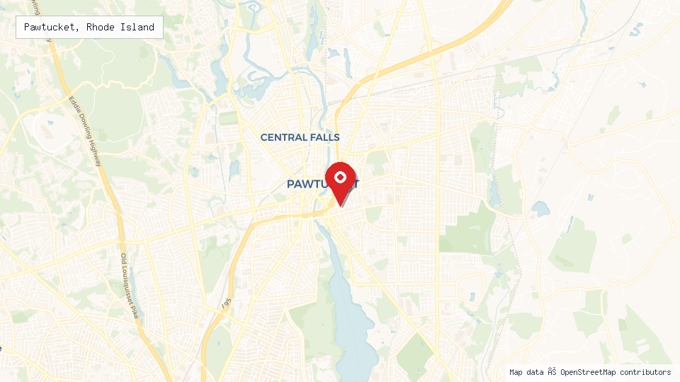Street map of Pawtucket, Rhode Island with location pin