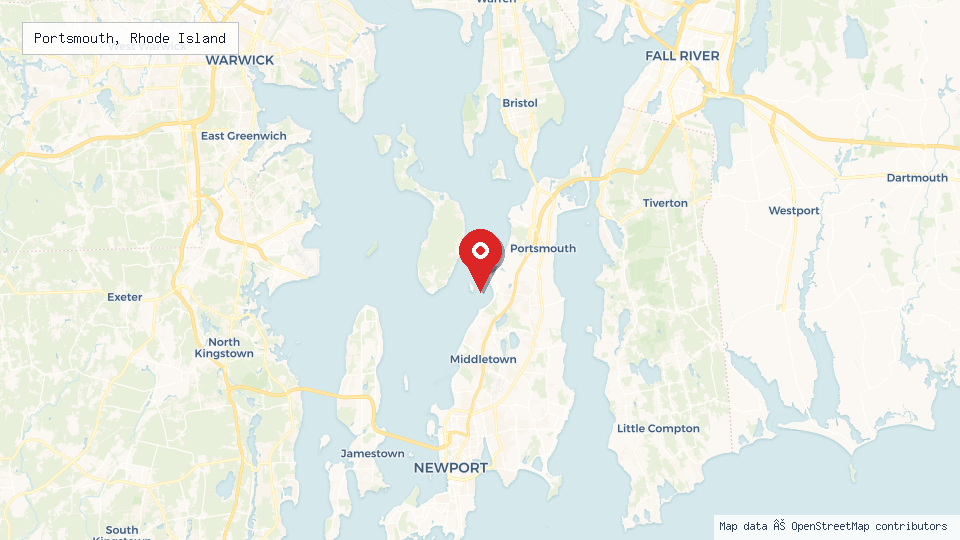 Street map of Portsmouth, Rhode Island with location pin