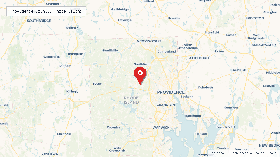 Street map of Providence County, Rhode Island with location pin
