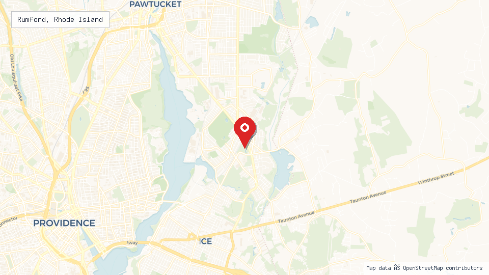 Street map of Rumford, Rhode Island with location pin