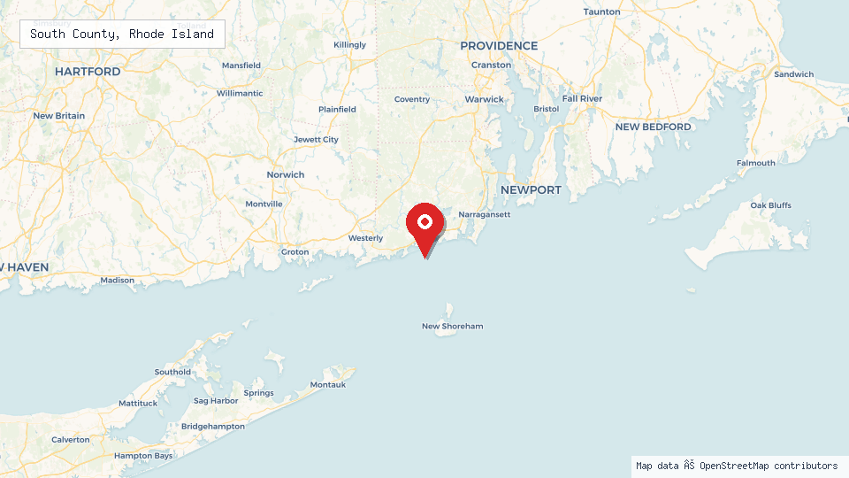 Street map of South County, Rhode Island with location pin