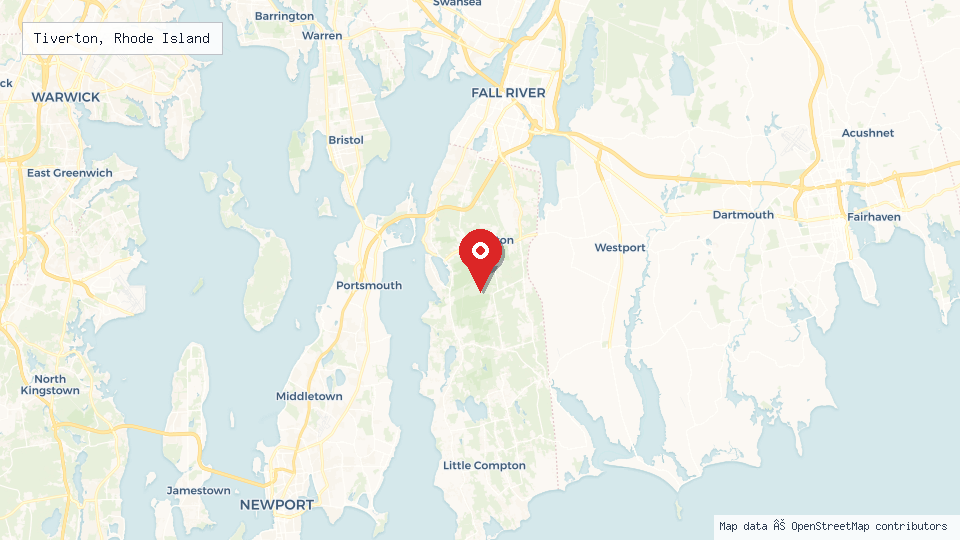 Street map of Tiverton, Rhode Island with location pin