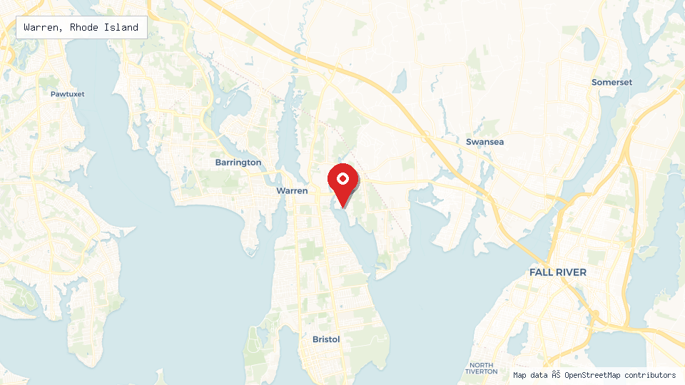 Street map of Warren, Rhode Island with location pin