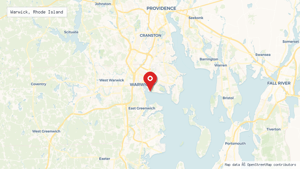 Street map of Warwick, Rhode Island with location pin