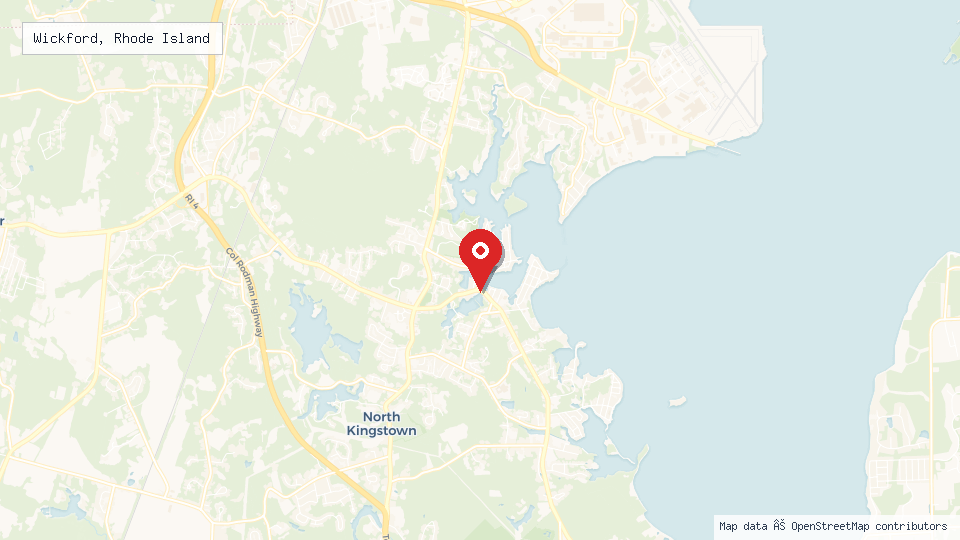 Street map of Wickford, Rhode Island with location pin