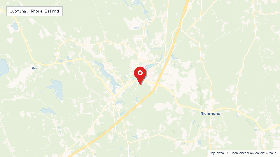 Street map of Wyoming, Rhode Island with location pin
