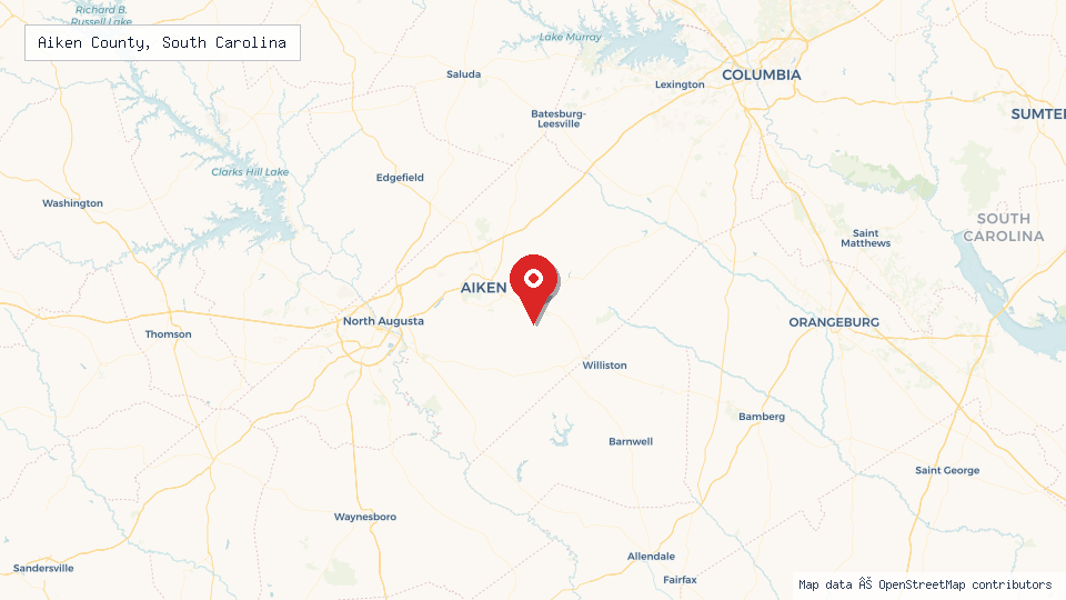 Street map of Aiken County, South Carolina with location pin