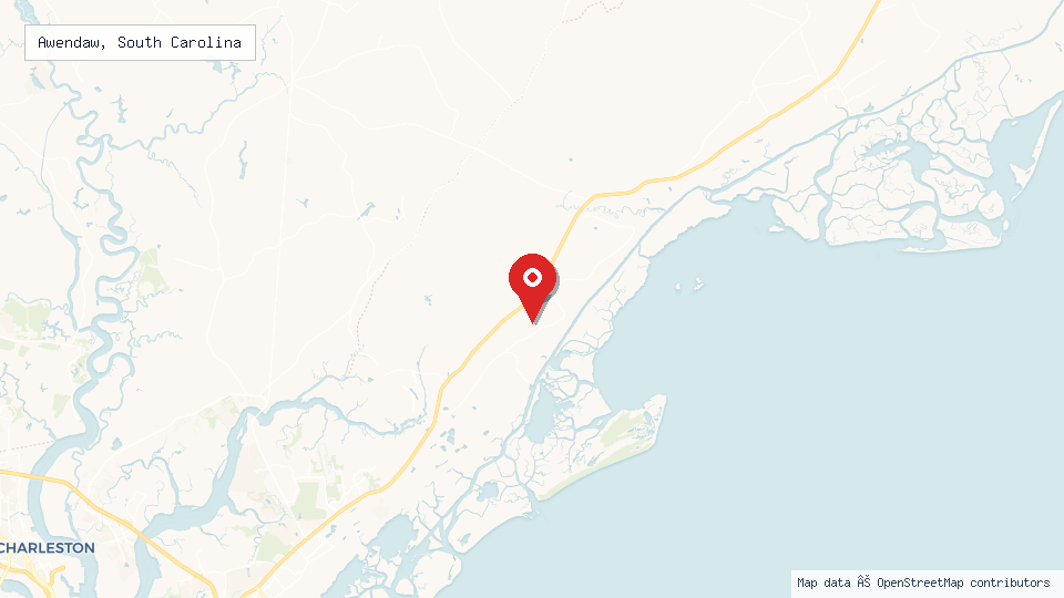 Street map of Awendaw, South Carolina with location pin