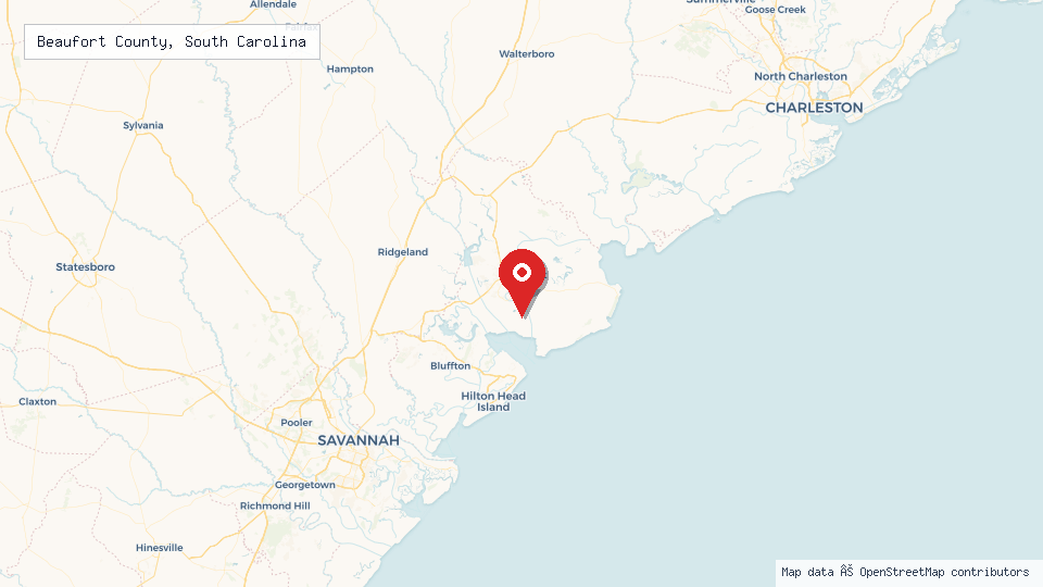 Street map of Beaufort County, South Carolina with location pin