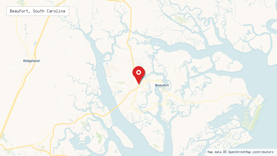 Street map of Beaufort, South Carolina with location pin