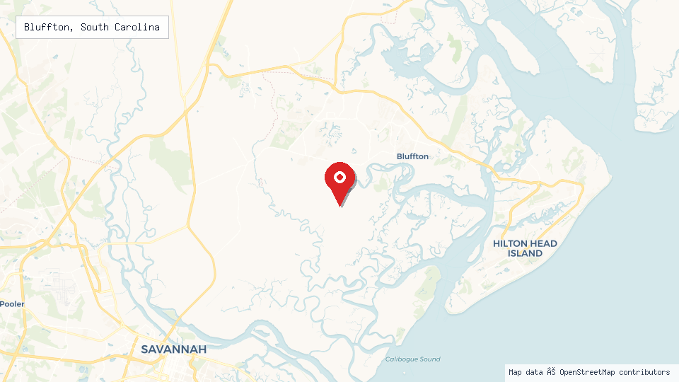 Street map of Bluffton, South Carolina with location pin