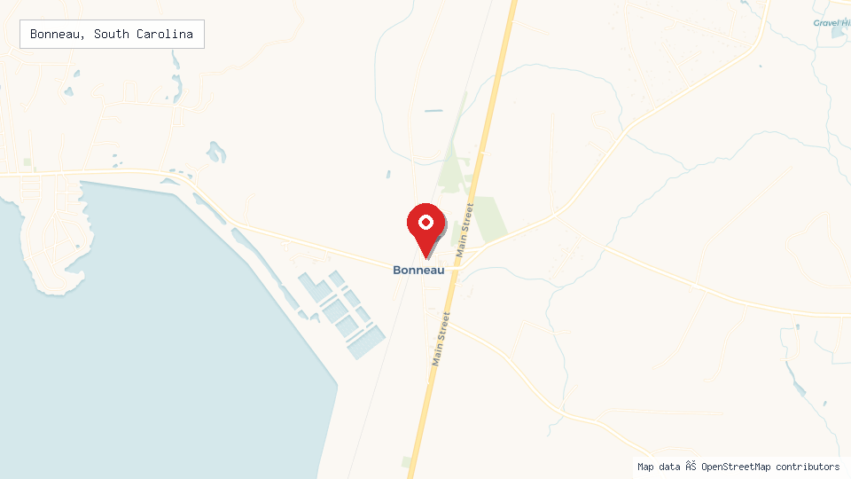 Street map of Bonneau, South Carolina with location pin
