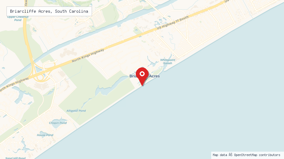 Street map of Briarcliffe Acres, South Carolina with location pin