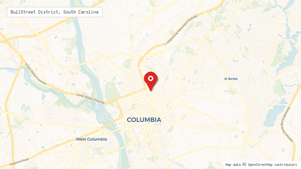 Street map of BullStreet District, South Carolina with location pin