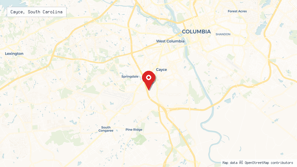 Street map of Cayce, South Carolina with location pin