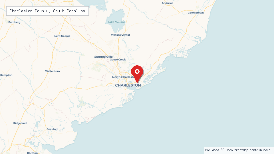 Street map of Charleston County, South Carolina with location pin