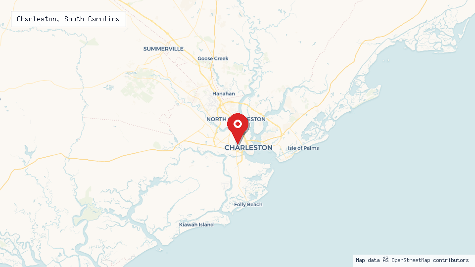 Street map of Charleston, South Carolina with location pin