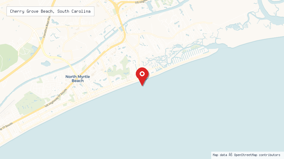 Street map of Cherry Grove Beach, South Carolina with location pin