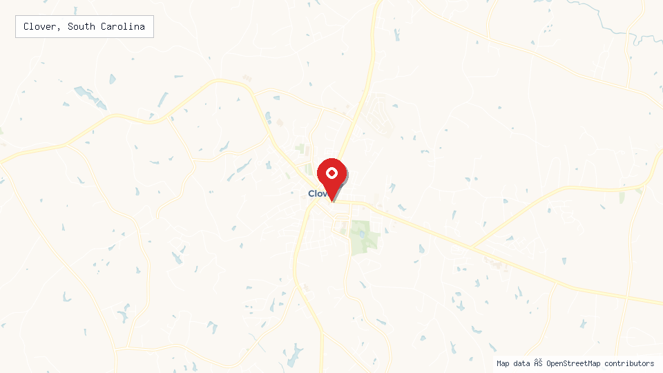 Street map of Clover, South Carolina with location pin