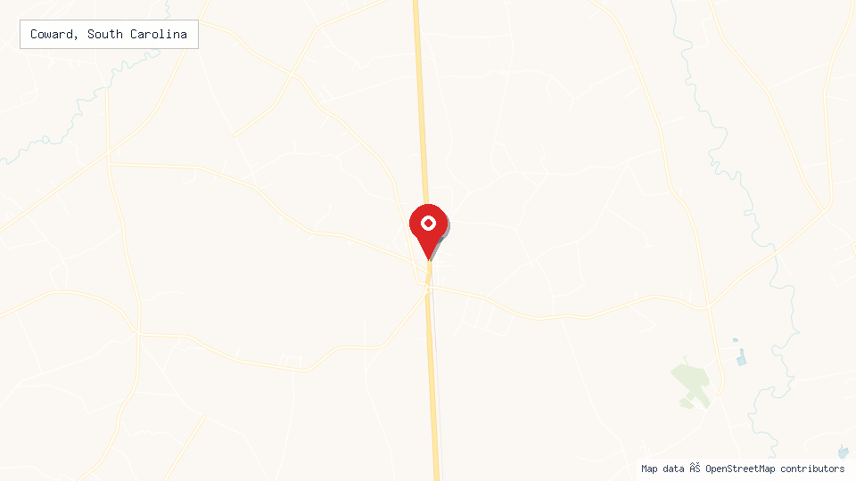 Street map of Coward, South Carolina with location pin