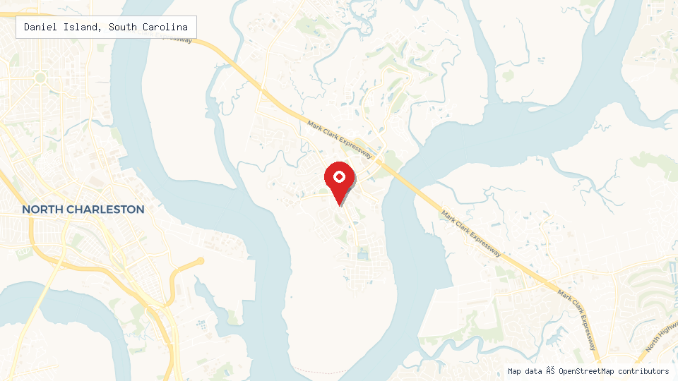 Street map of Daniel Island, South Carolina with location pin