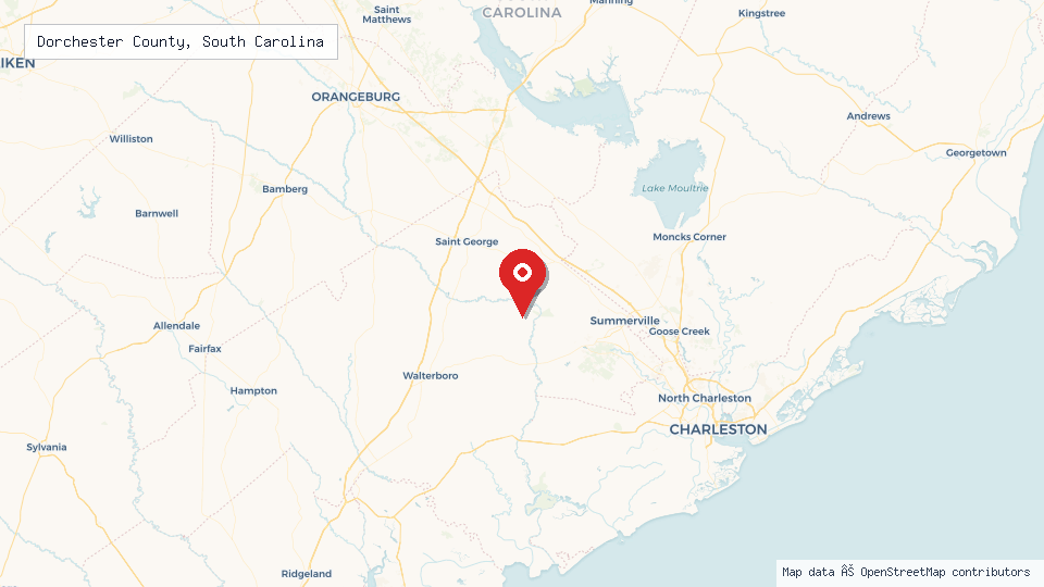Street map of Dorchester County, South Carolina with location pin