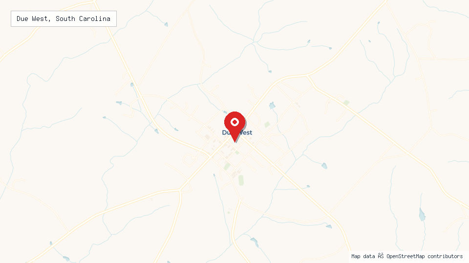Street map of Due West, South Carolina with location pin