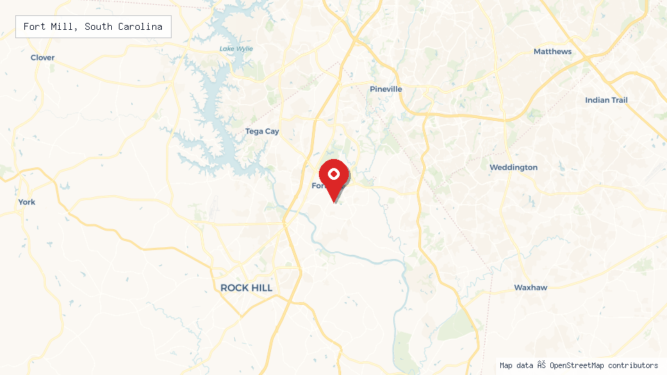 Street map of Fort Mill, South Carolina with location pin