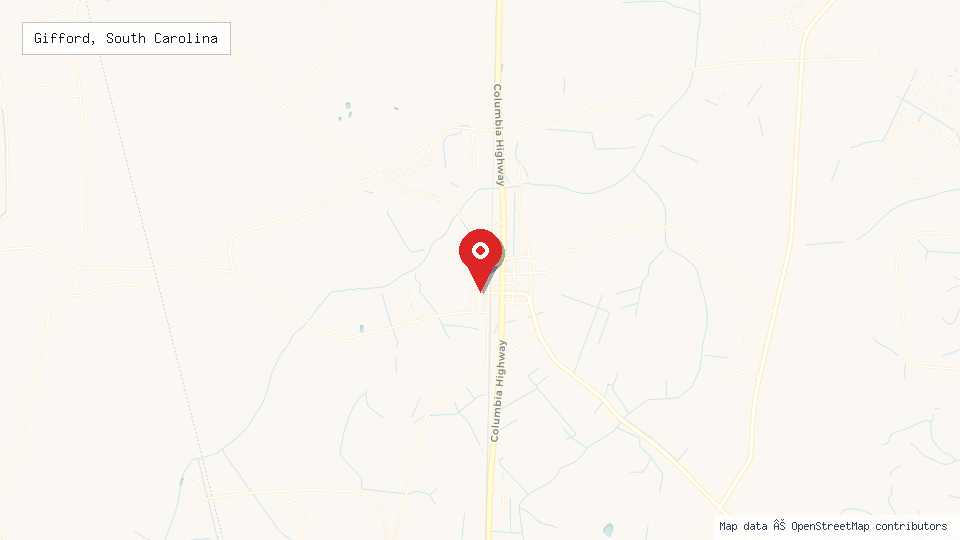 Street map of Gifford, South Carolina with location pin
