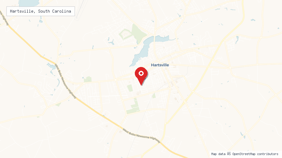 Street map of Hartsville, South Carolina with location pin