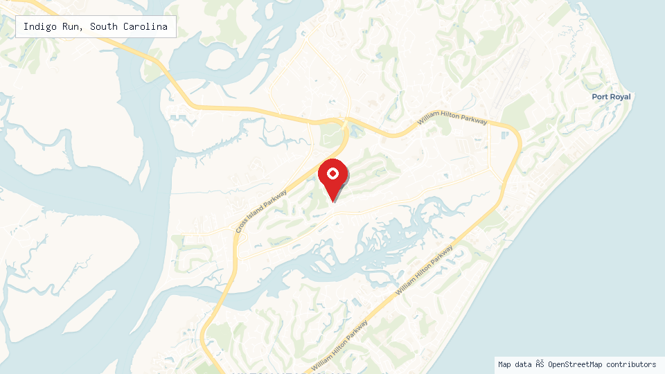 Street map of Indigo Run, South Carolina with location pin