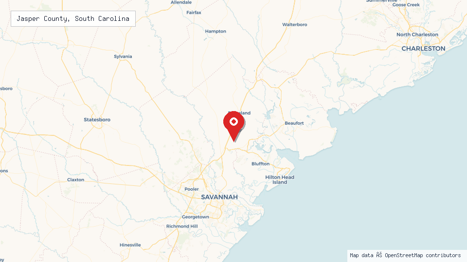 Street map of Jasper County, South Carolina with location pin