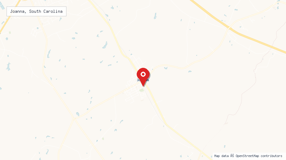 Street map of Joanna, South Carolina with location pin