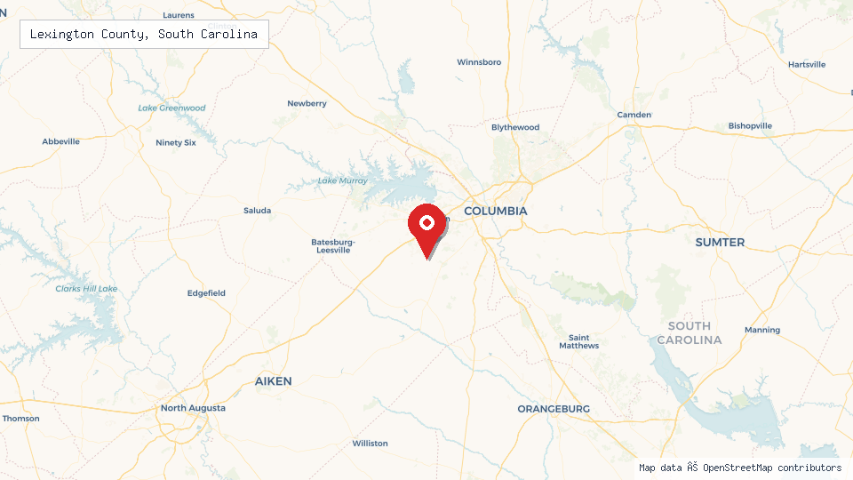 Street map of Lexington County, South Carolina with location pin