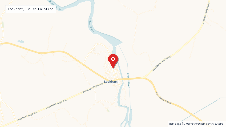 Street map of Lockhart, South Carolina with location pin