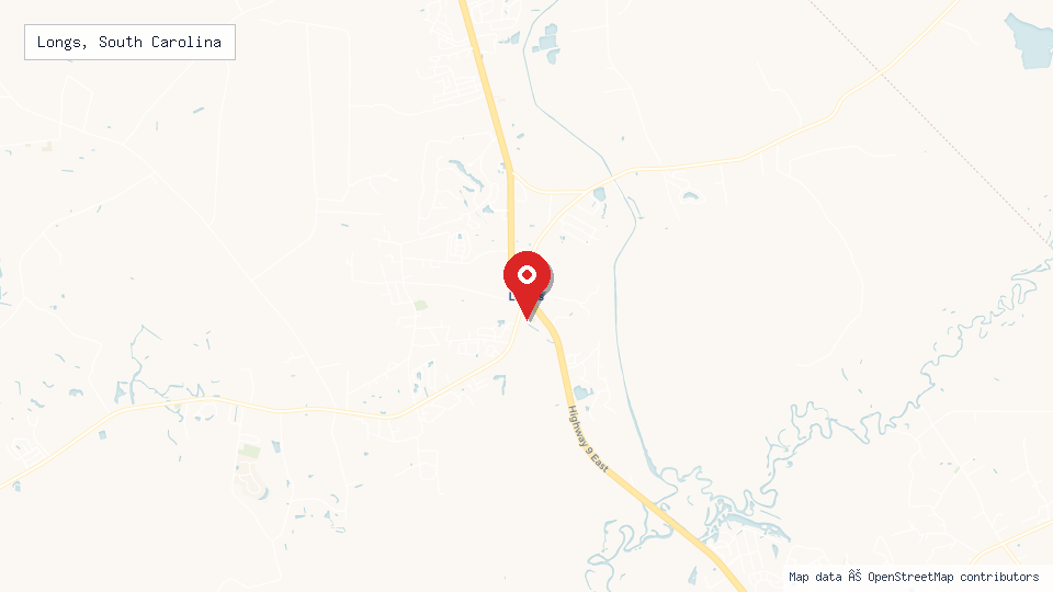 Street map of Longs, South Carolina with location pin