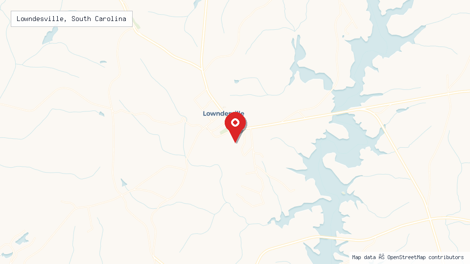 Street map of Lowndesville, South Carolina with location pin