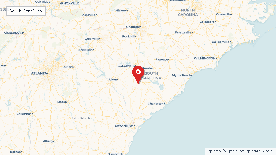Street map of South Carolina with location pin