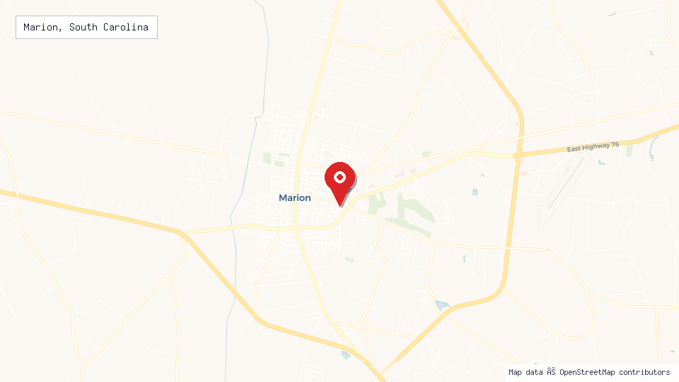 Street map of Marion, South Carolina with location pin